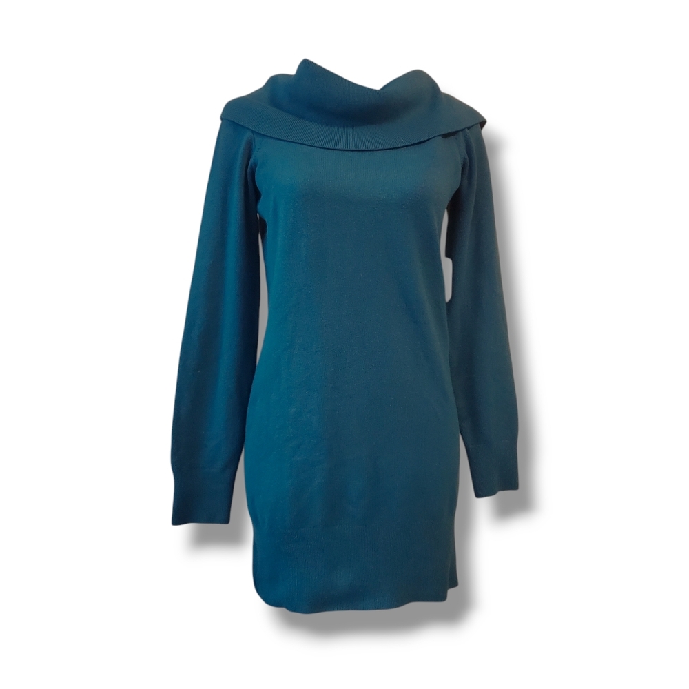 FCUK Long Sleeve Cowl Neckline Mini Sweater Dress in Green